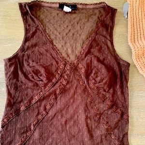 Chocolate brown mesh sheer lace Express Y2K vintage tank top
